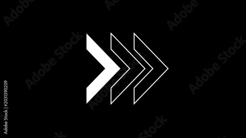 Moving forward, three white chevron arrows on a black background arrow forward