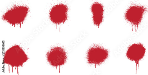 Canvastavla Abstract red spray paint splatter collection with dripping graffiti textures and rough urban stencil effects