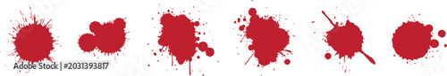 Fotografie Abstract red ink splatter collection with grunge paint splash textures and dynamic artistic blot effects