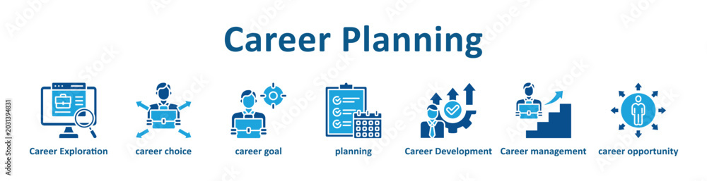 Fototapeta premium Career Planning web icon banner with glyph color style