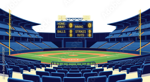 Принти на полотні Pixel Art Baseball Stadium Scoreboard and Empty Seats, Retro Game Day Atmosphere