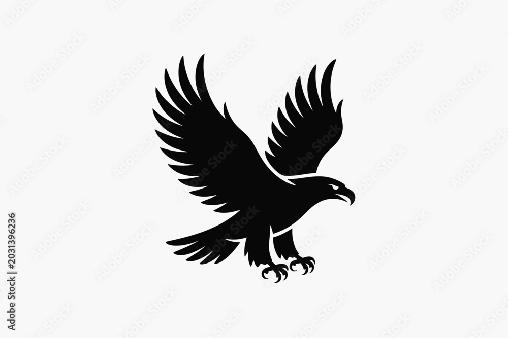 Fototapeta premium Black Eagle Flying Isolated on White Background Silhouette