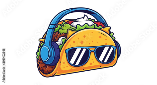 Cool Taco with Sunglasses and Headphones, Cartoon Character