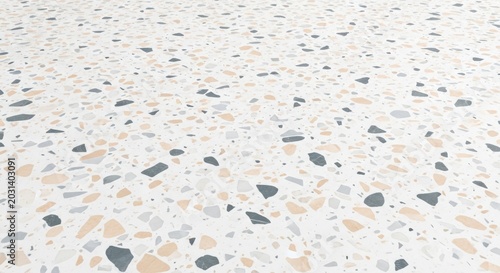 Terrazzo floor texture with stone chips in a bright minimalist setting for modern architectural design and interior branding