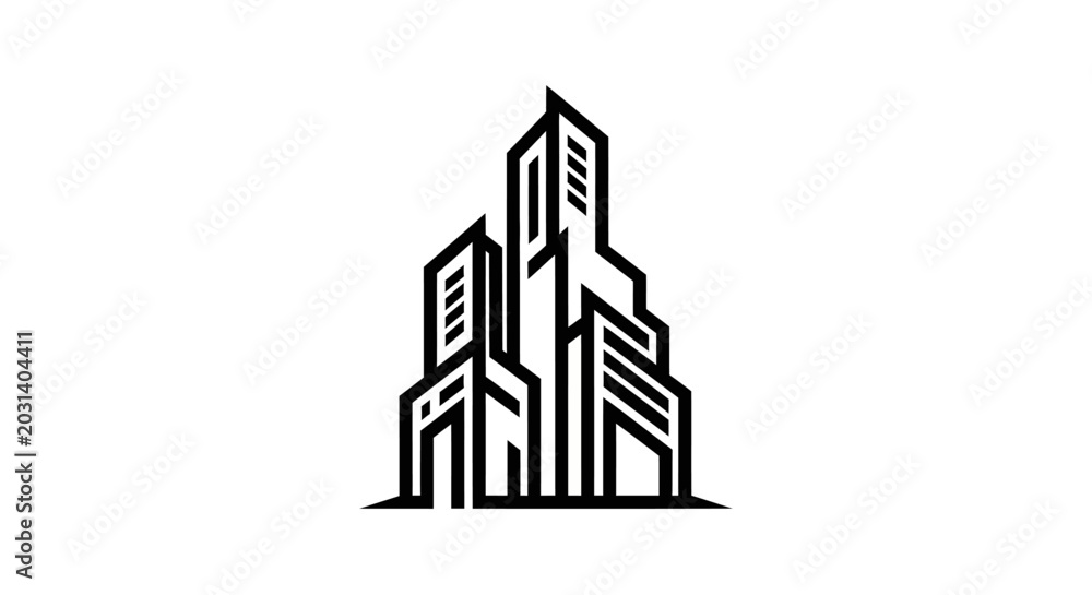 Naklejka premium Modern city buildings illustration vector outline against white background