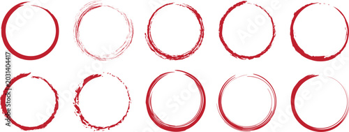 Foto Abstract red circle frame collection with artistic grunge ring textures and modern paint stroke outline effects