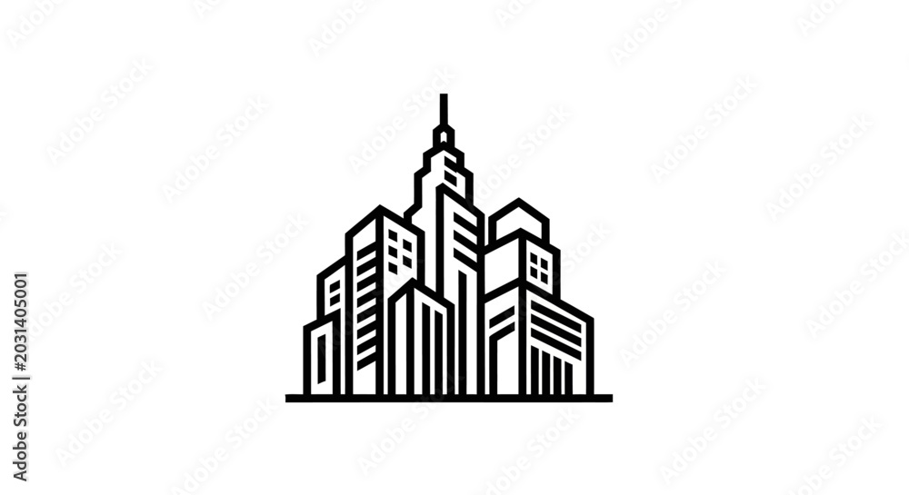 Fototapeta premium Minimalist cityscape outline modern architecture vector illustration