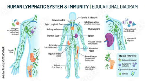 Canvastavla Human lymphatic system anatomy isolated on white background, immunity concept, v