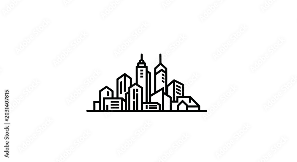 Fototapeta premium Minimalist cityscape outline against white background for commercial use
