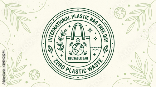 Bilde på lerret International plastic bag free day badge icon promoting zero plastic waste and r