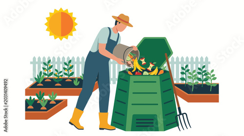 Bild auf Leinwand Person composting food waste in garden bin
