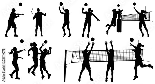Tableau sur toile Sports Silhouettes: Volleyball, Tennis Players, Action Poses