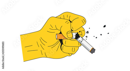 Foto Hand crushing cigarette, symbol of quitting smoking, stop smoking concept