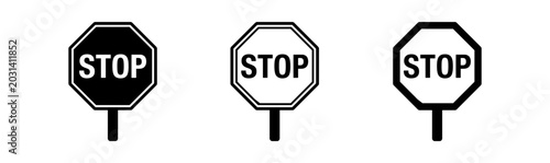 Variations of stop sign illustrations in black and white