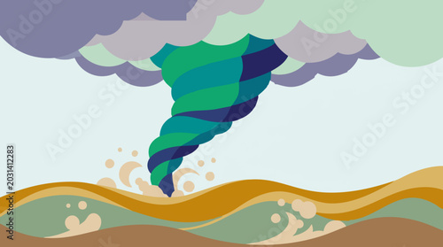 Photography Stylized illustration of a powerful tornado or waterspout over turbulent water