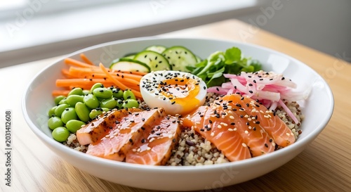 Grilled Salmon Quinoa Bowl Vegetables.