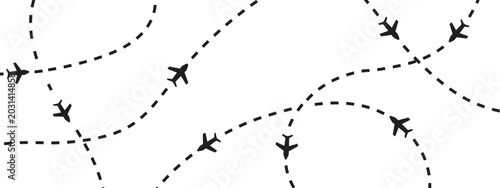 Photos Minimal airplane route pattern with dashed flight paths and travel navigation line elements
