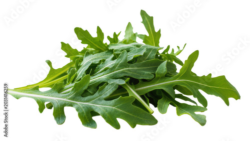 Bild auf Leinwand Fresh green arugula leaves a healthy salad ingredient, isolated on transparent b