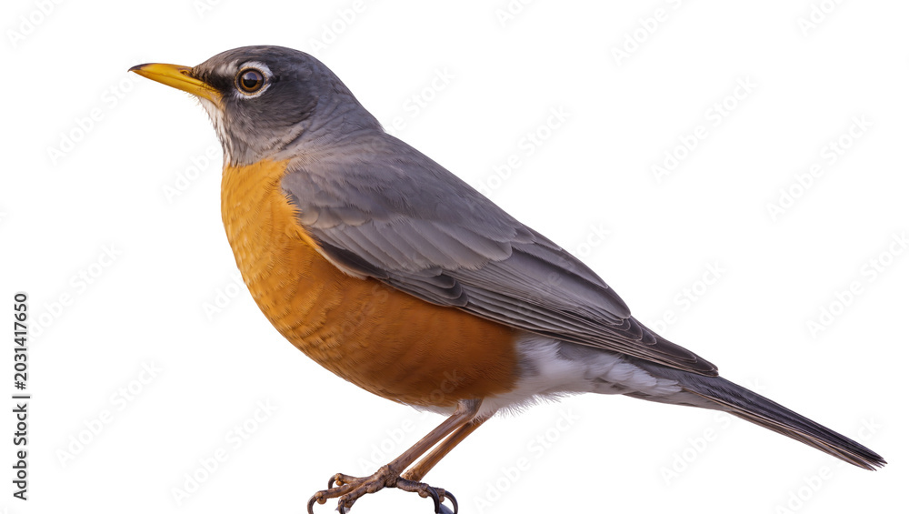 Obraz premium American robin with orange breast and gray back, isolated on transparent background