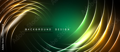 Fotografie Abstract background features swirling lines, vibrant green hues, golden accents