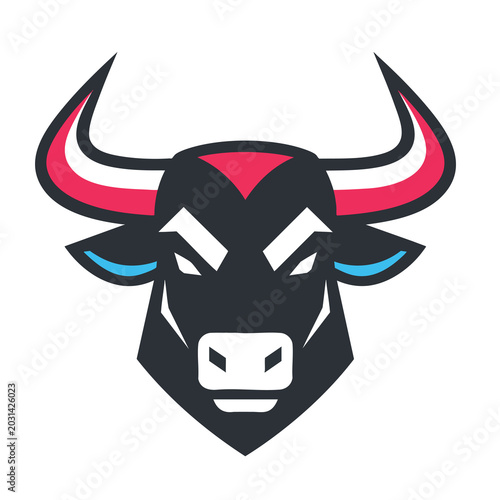 Minimalist aggressive bull head mascot logo vector design.