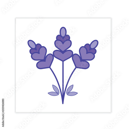 Minimalist lavender sprig icon with heart shaped flower petals.