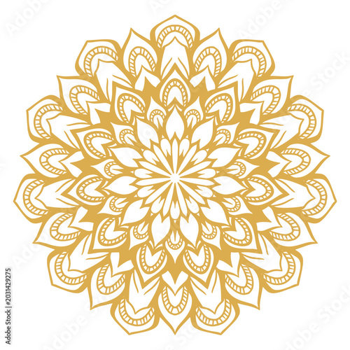 Intricate Golden Mandala Art Illustration with Ornamental Patterns and Spiritual Symbolism
