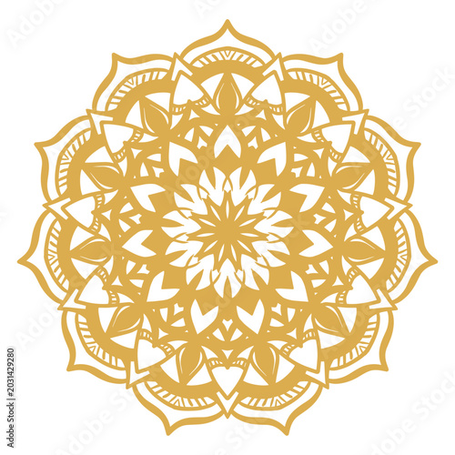 Intricate Golden Mandala Art Illustration with Ornamental Patterns and Spiritual Symbolism