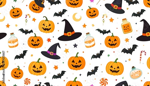 Halloween themed seamless pattern design.