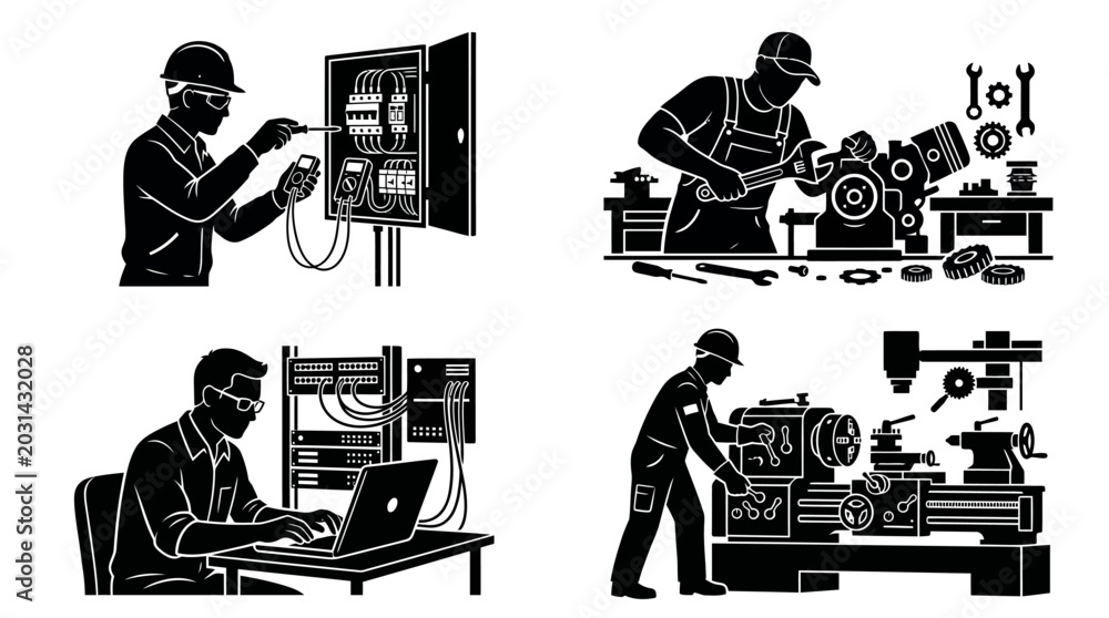Εκτύπωση καμβά Professional Technician Silhouette Bundle for Industrial and Technical Service V