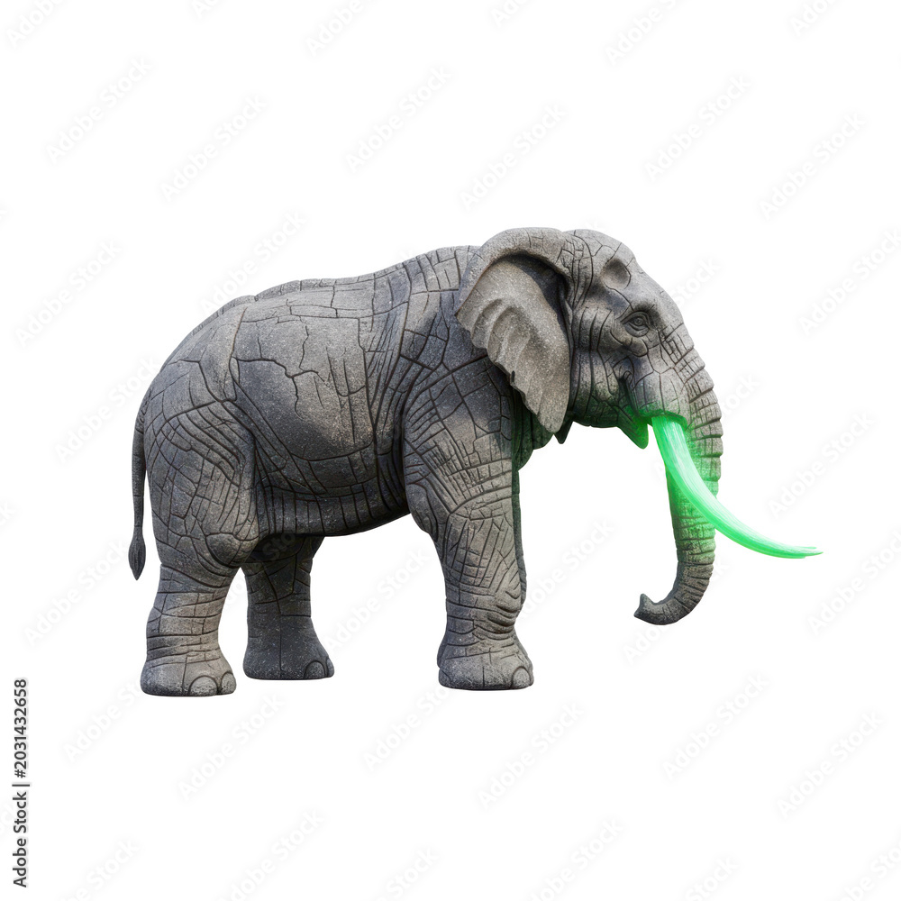 Fototapeta premium Stone Elephant with Glowing Green Trunk
