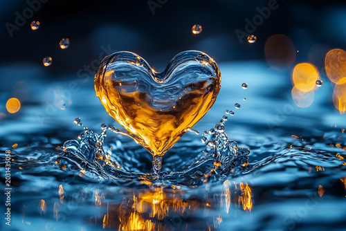 Water drop forming a heart