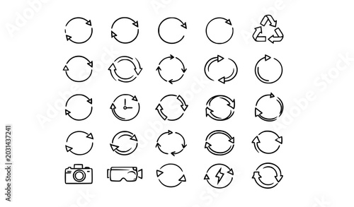 Circular arrows and rotation icons collection with recycle symbol line art circular rotation counterclockwi