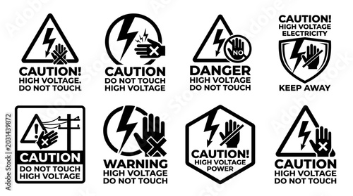 Foto Warning signs display high voltage electricity caution symbols and danger illust