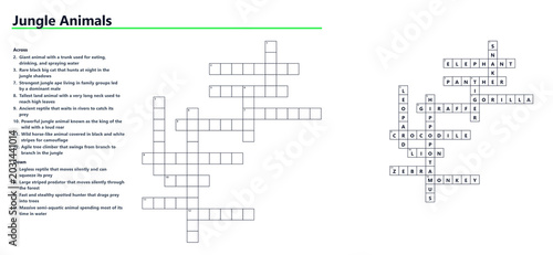 Canvas Print Vocabulary Crossword Game – Jungle Animals Printable Word Puzzle for Kids