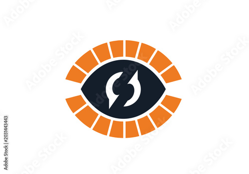 Digital icon depicting an eye with a lightning bolt, surrounded by an orange segmented border