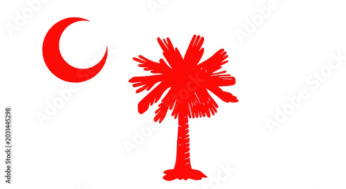 Red Crescent Moon and Palmetto Tree Symbol on White Background