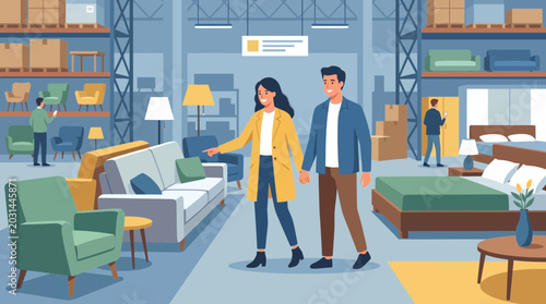 Fotografía Young couple browsing furniture in large store