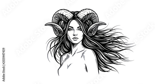 Cuadro en lienzo Aries Woman Zodiac Symbol Tattoo Design Illustration