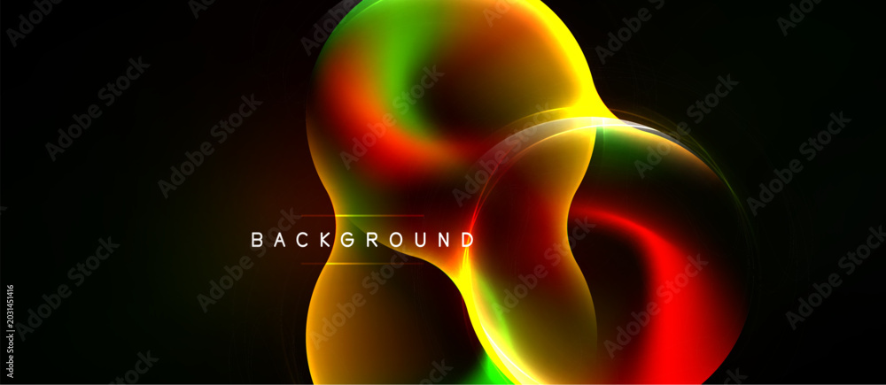 Naklejka premium Abstract shapes blend vibrant colors. Dynamic composition creates modern background. Smooth gradients, glowing effects present.