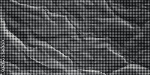 Fotografie A gray crumpled paper landscape with many folds and creases on a transparent bac