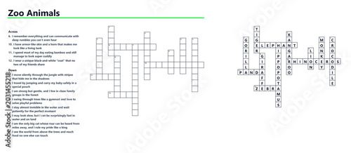 Canvas Print Vocabulary Crossword Game – ZOO ANIMALS Printable Word Puzzle for Kids