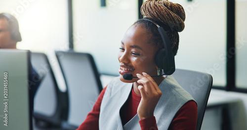 Quadro su tela Telemarketing, woman or mic at computer in call center for cold calling, explain offer or agent