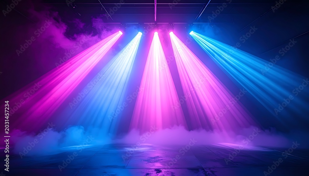 Fototapeta premium Vibrant stage lights with fog effect.