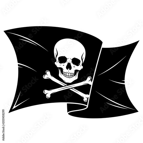 Schilderij op canvas Pirate Flag Jolly Roger Skull and Crossbones Waving