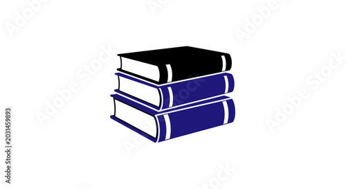 Foto Stack of three books, black and blue covers, isolated on white background