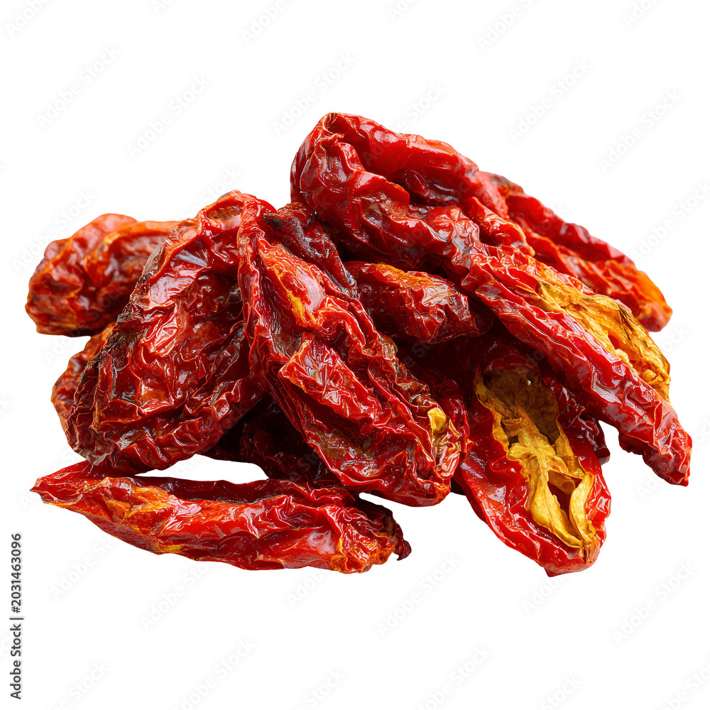 Fototapeta premium Dried red chili peppers piled on white background