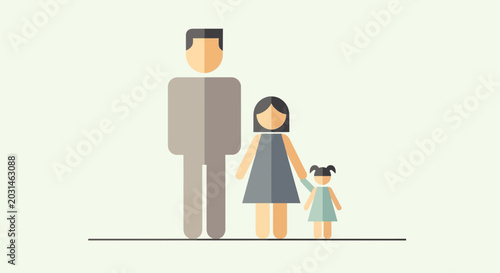 Foto Modern Flat Family Illustration: Father and Two Daughters