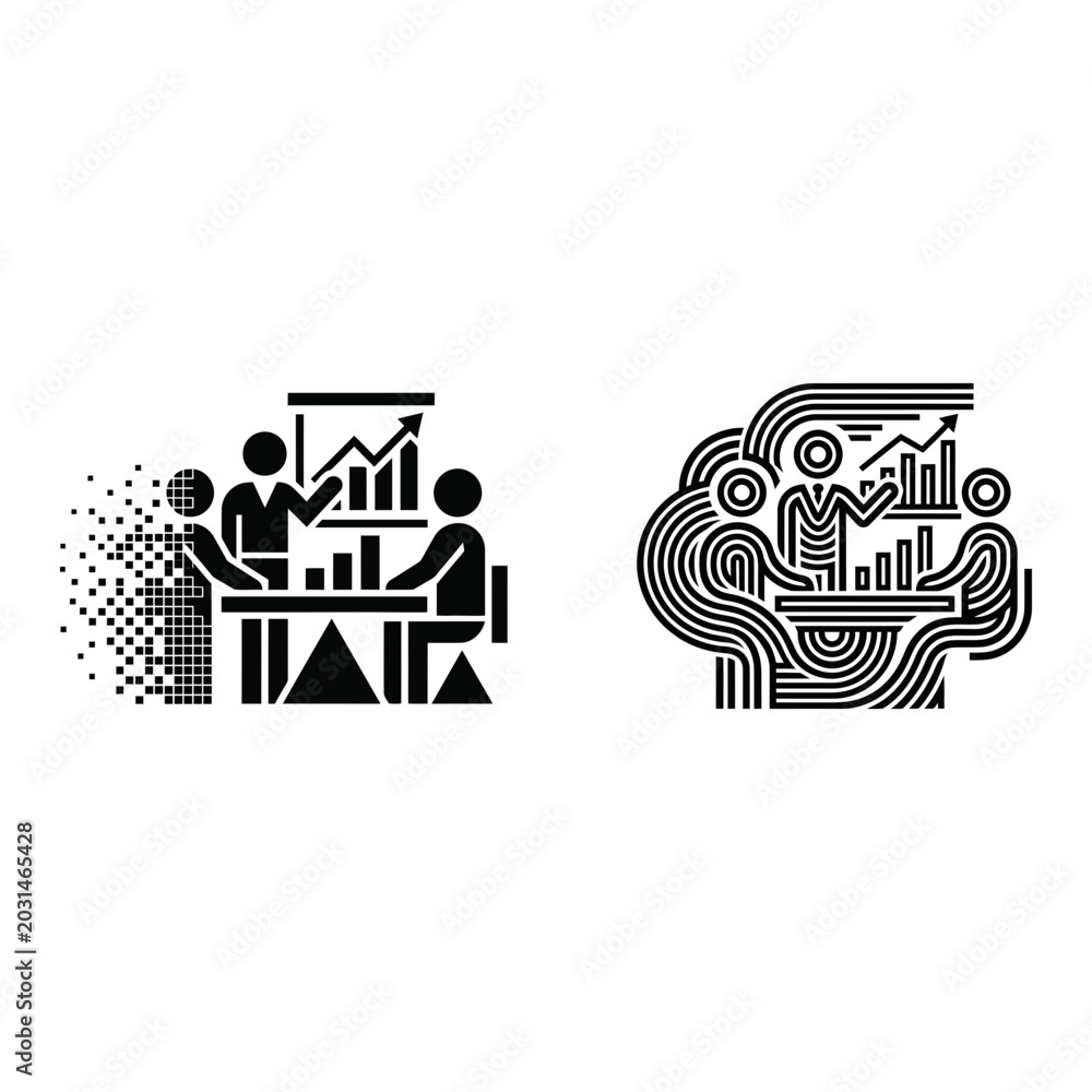 Fototapeta premium Business Meeting icon set, black solid line, white background