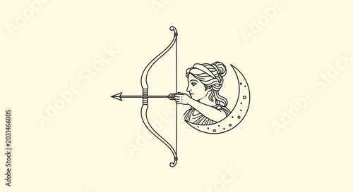 Konstfotografi Mythological Woman Archer Aiming Bow and Arrow with Crescent Moon